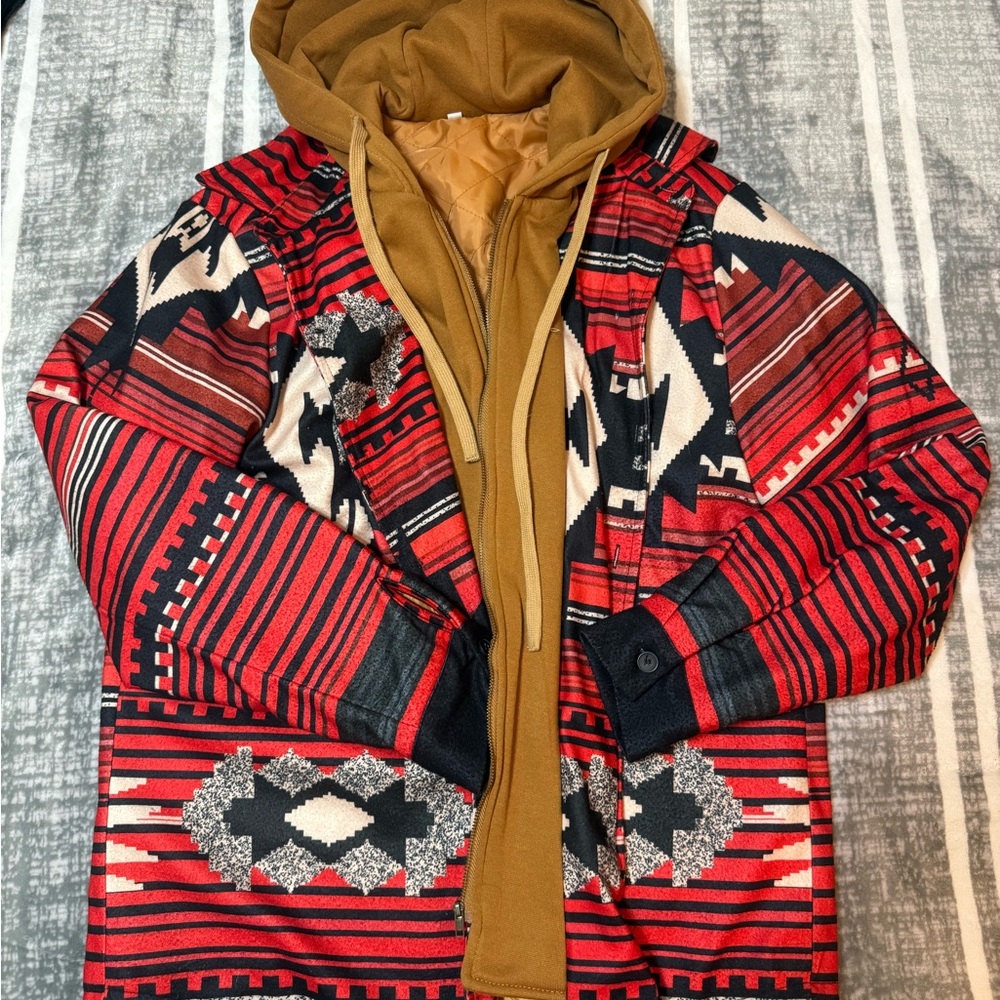 Tribal Patterned Jacket with Brown Hoodie